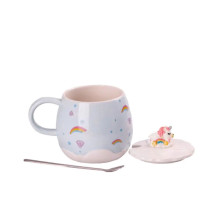 Чашка порцелянова Rainbow Ceramic Mug 400ml з кришкою і ложкою Блакитний HPCY8278BL