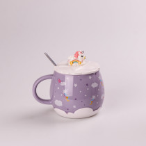 Чашка керамічна Rainbow Ceramic Mug 400ml з кришкою і ложкою Бузковий