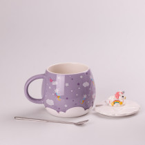 Чашка керамічна Rainbow Ceramic Mug 400ml з кришкою і ложкою Бузковий