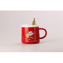 Чашка керамічна Merry Christmas 500мл з кришкою і ложкою Червоний