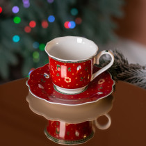 Чашка порцелянова Christmas з блюдцем Червона HP-SD-9