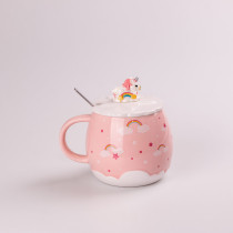 Чашка керамічна Rainbow Ceramic Mug 400ml з кришкою і ложкою Рожевий
