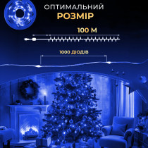 Гірлянда роса на пульті 100 метрів на 1000 led світлодіодів крапля на зеленому дроті синя 1000L100MGBL