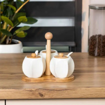 Набір банок для сипучих продуктів 3 шт по 200 мл, на бамбуковій підставці HP1201